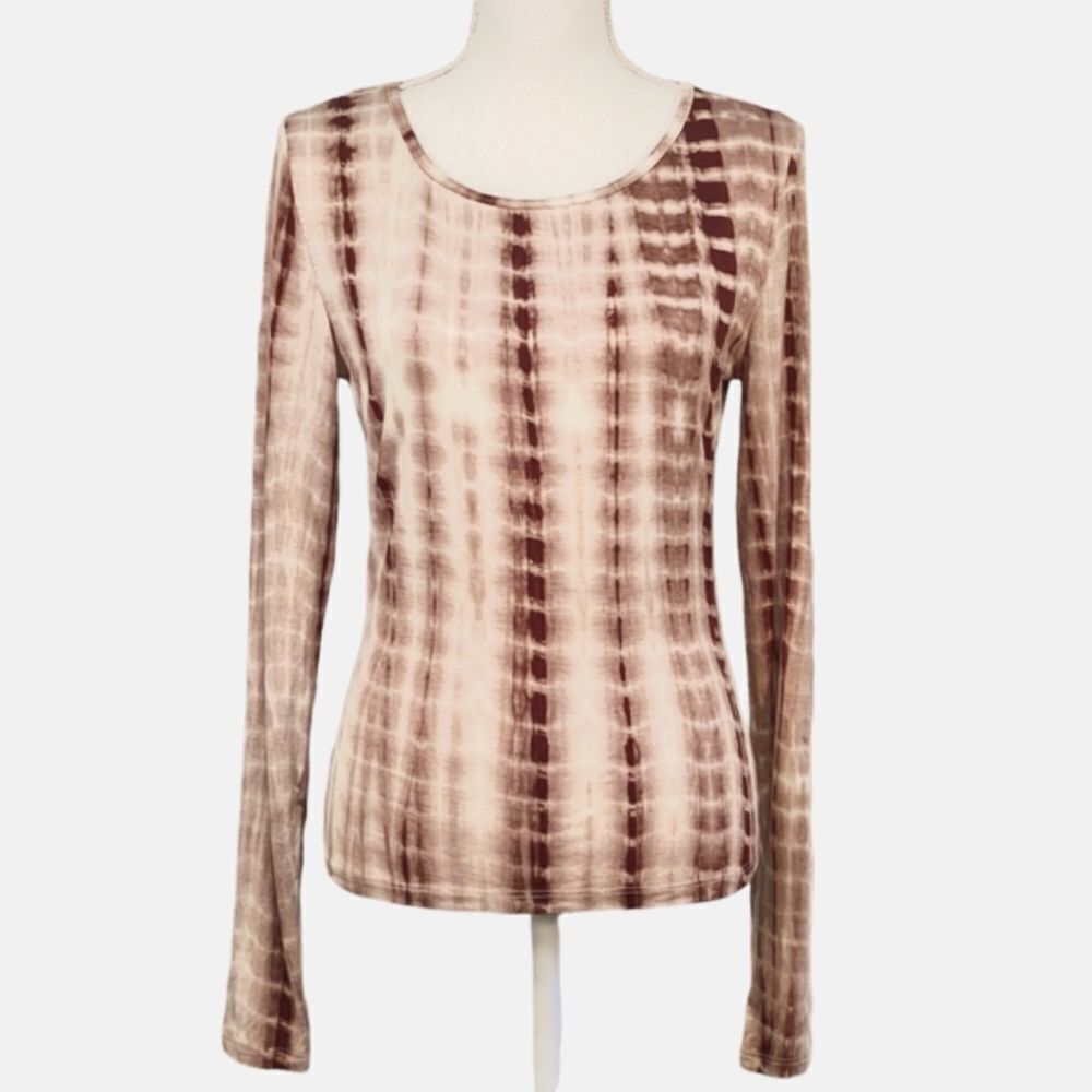 Princess Polly White Brown Tie Dye Long Sleeve Shirt 12
